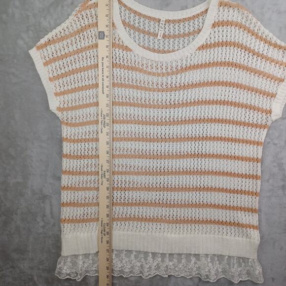 POL Women Open Crochet Knit Lace Hem Top Size L Cream Boho Hippie Coquette Flowy - Picture 11 of 14